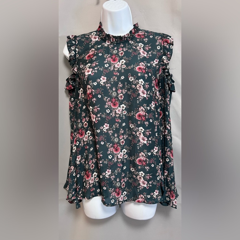 Ro & De Anthropologie Blouse Floral‎ Green Long Bell Sleeve Off Shoulders Small